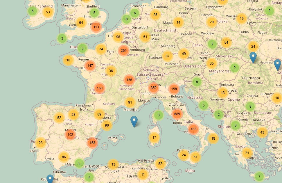 Map of saints across Europe